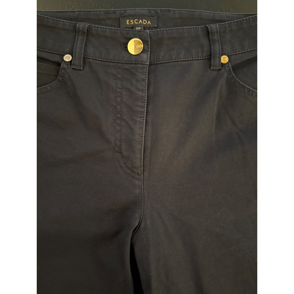 ESCADA Bootcut Jeans Womens US 10 Black Mid-Rise Stretch‎ Denim Gold Hardware